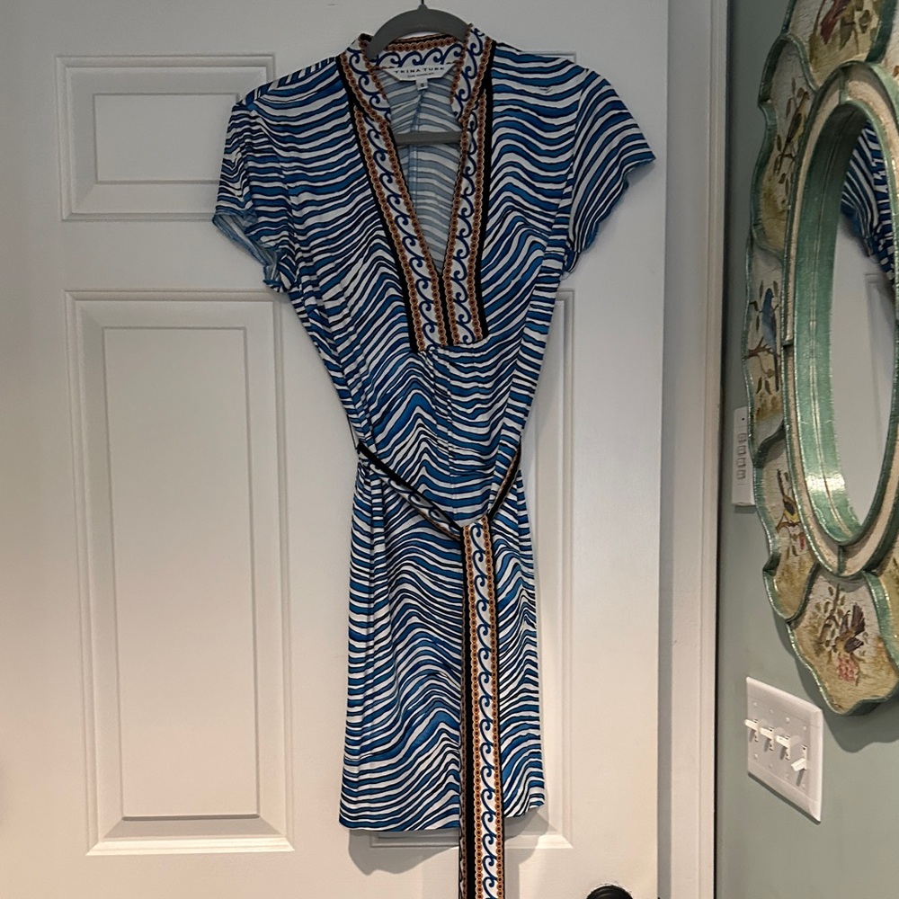 Trina Turk Blue and White Zebra Print Mini Dress